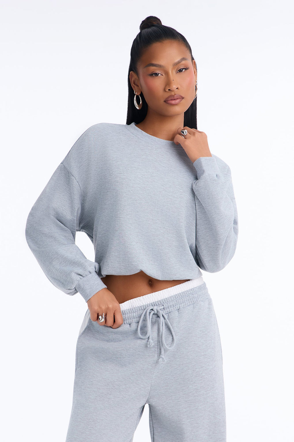 Go With The Flow Bubble Hem Fleece Pant Set - Heather Grey