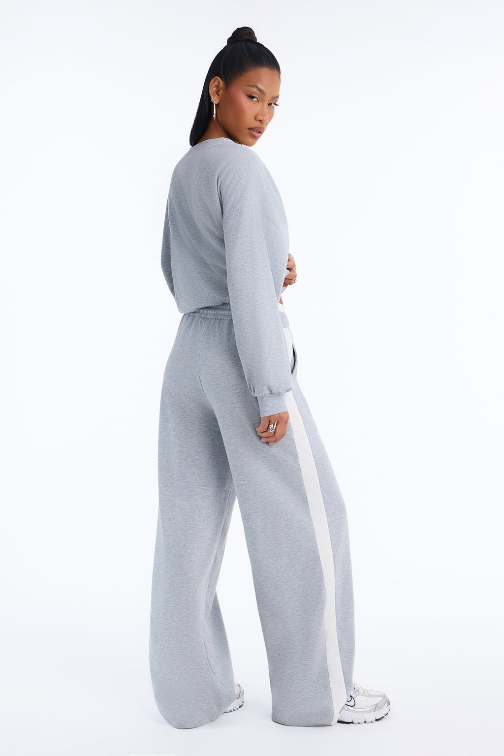Go With The Flow Bubble Hem Fleece Pant Set - Heather Grey