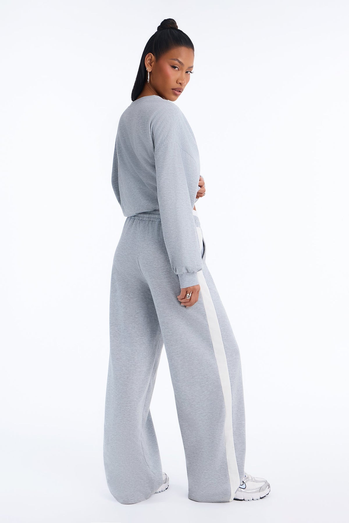 Go With The Flow Bubble Hem Fleece Pant Set - Heather Grey