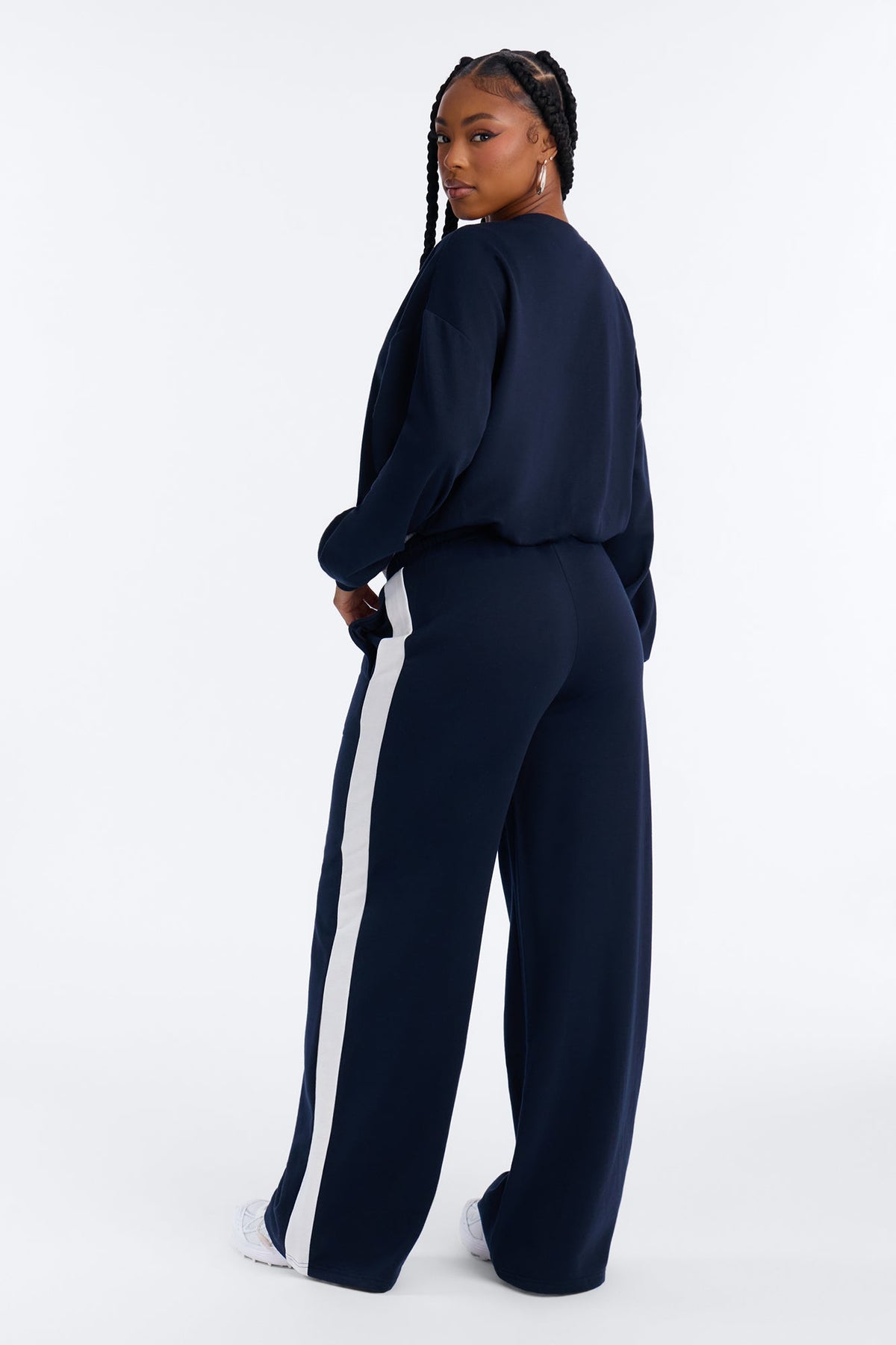 Go With The Flow Bubble Hem Fleece Pant Set - Navy