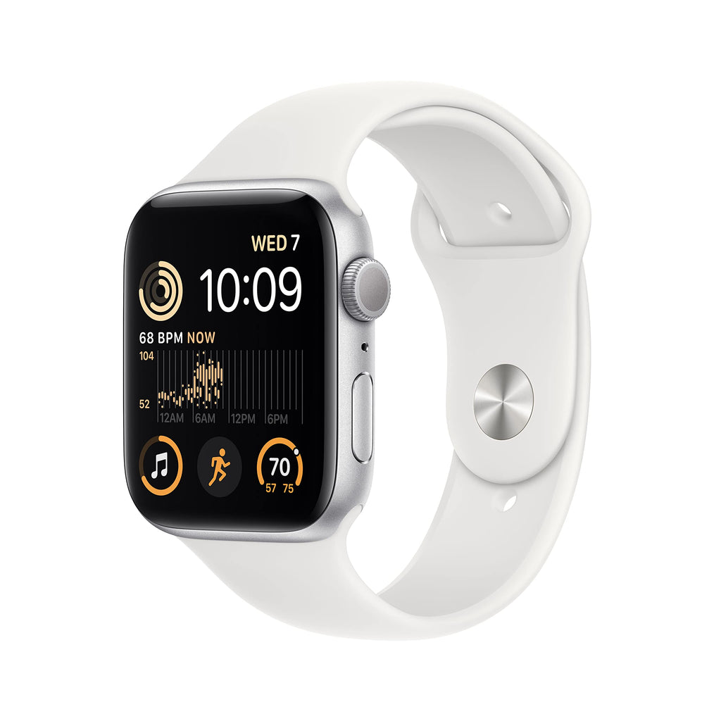 Apple Watch SE 2nd Gen (GPS) 44mm Aluminum Case with White Sport Band - S/M - Silver