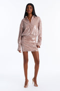 Natalia Button Up Sequin Mini Dress - Champagne