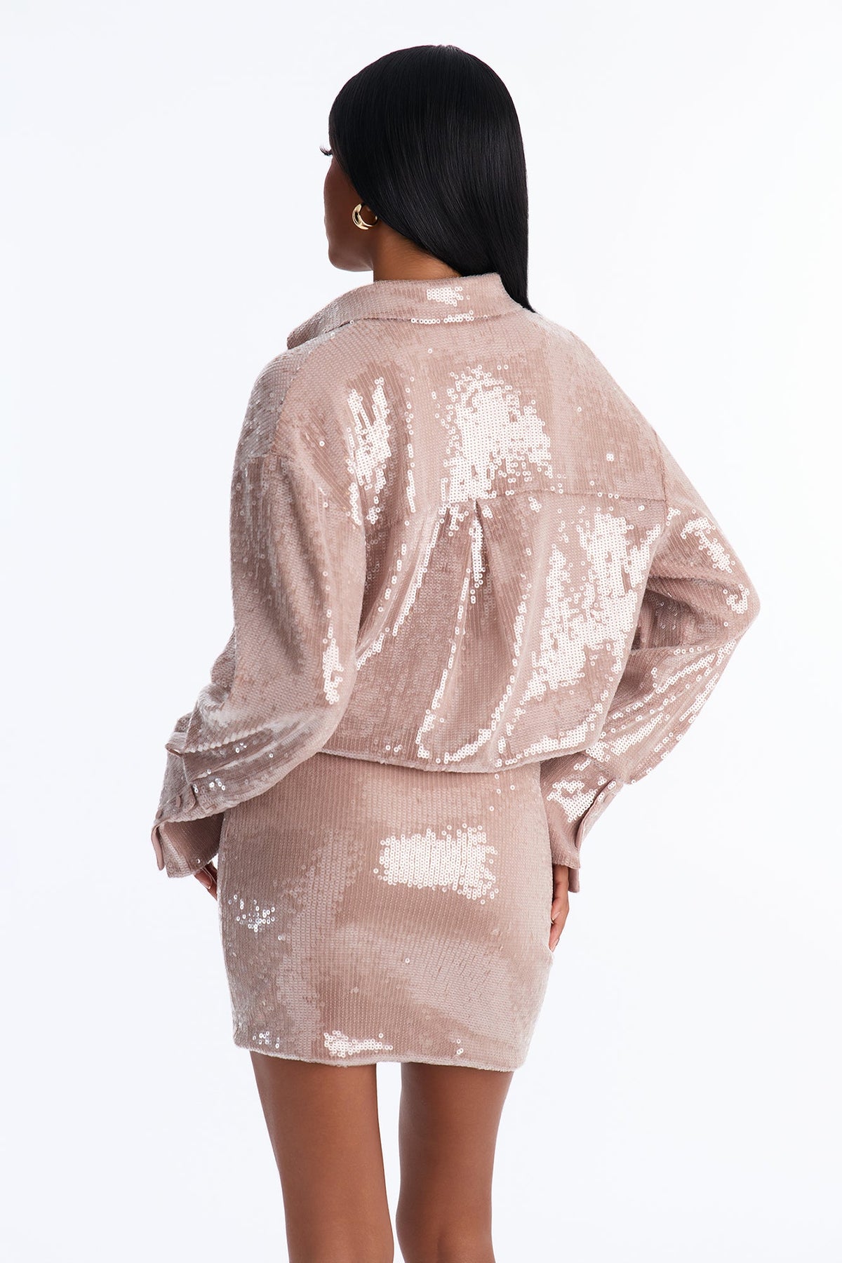 Natalia Button Up Sequin Mini Dress - Champagne
