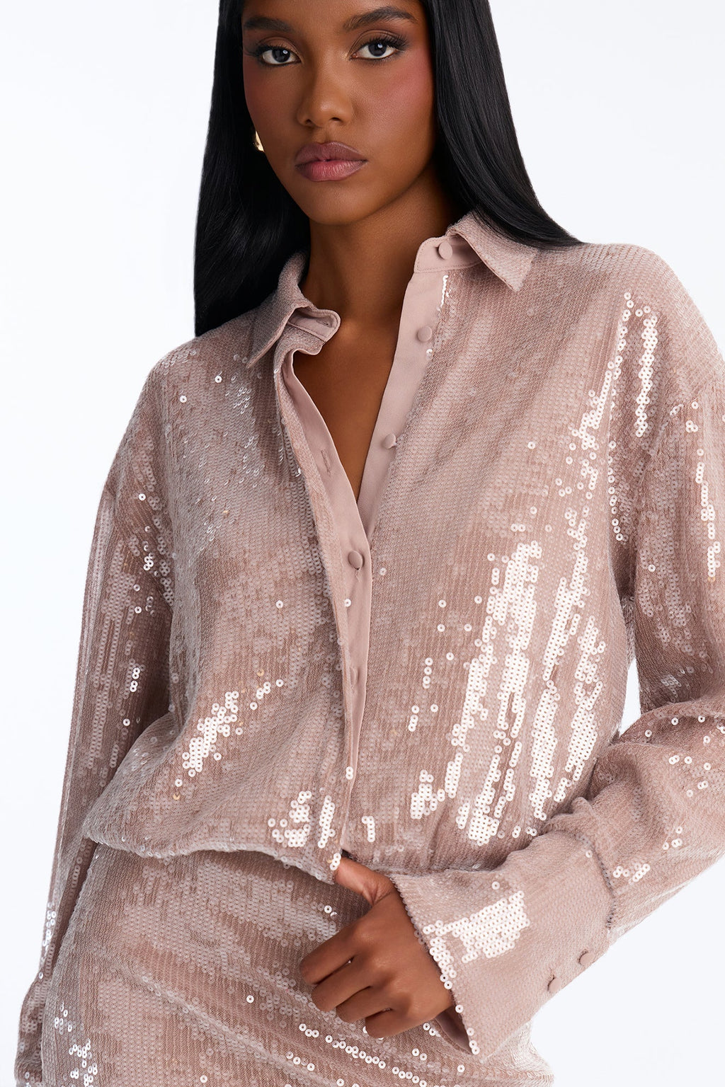 Natalia Button Up Sequin Mini Dress - Champagne