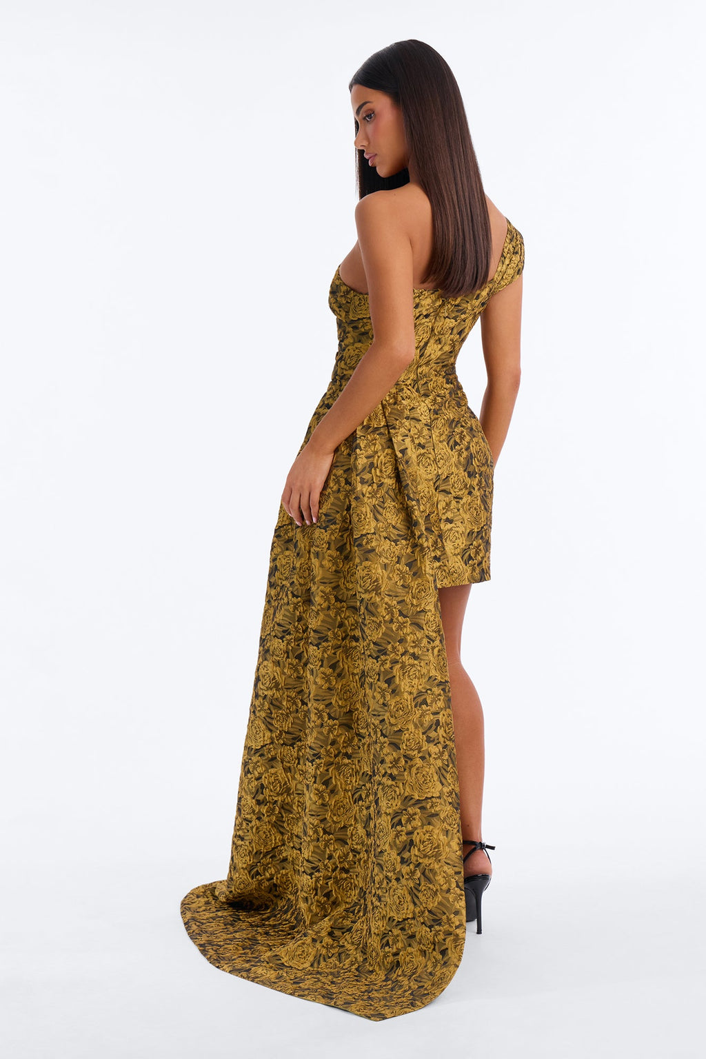 Isabella Jacquard Removable Train Mini Dress - Gold