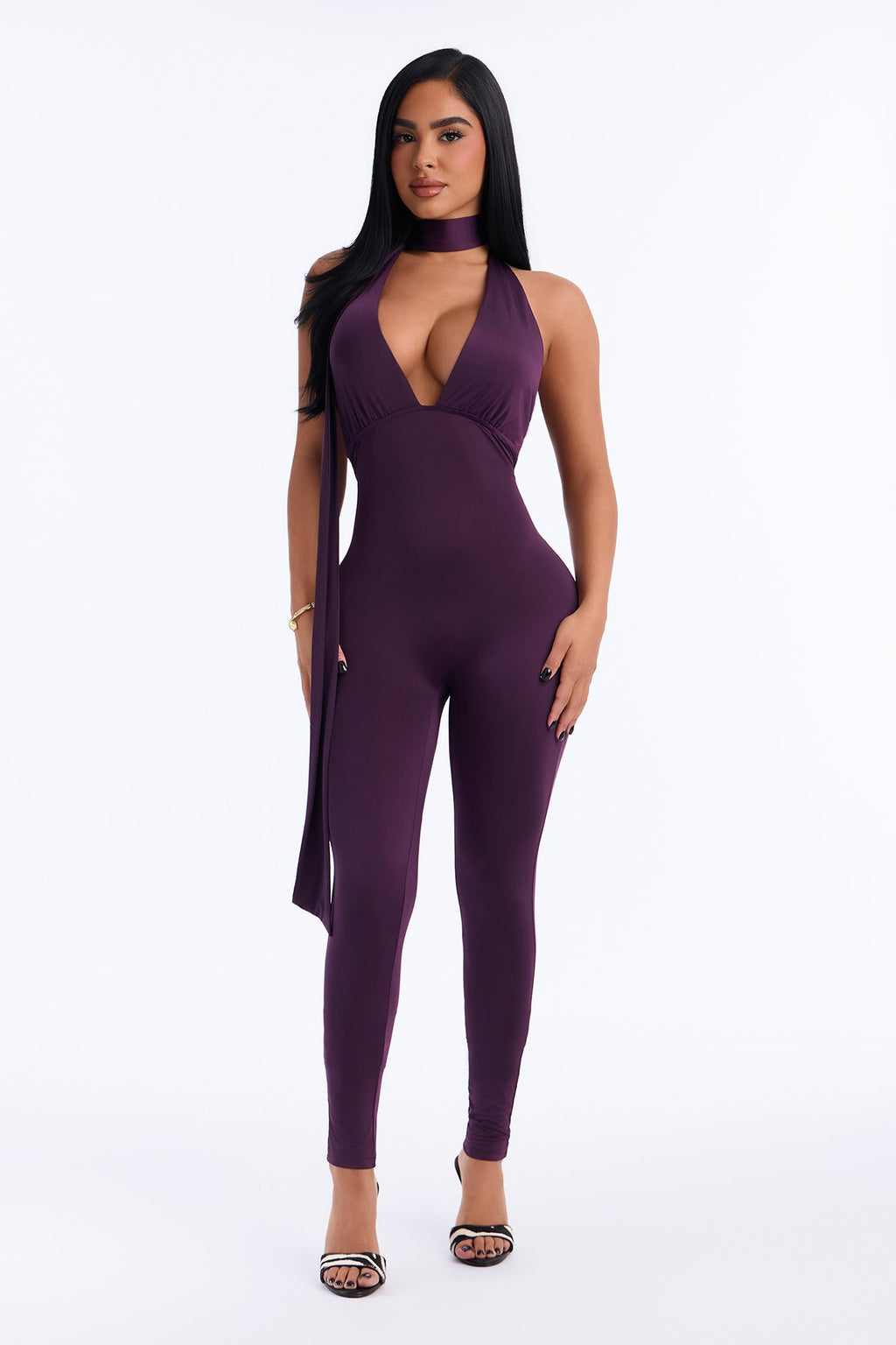 Arlene Skinny Leg Jumpsuit - Plum