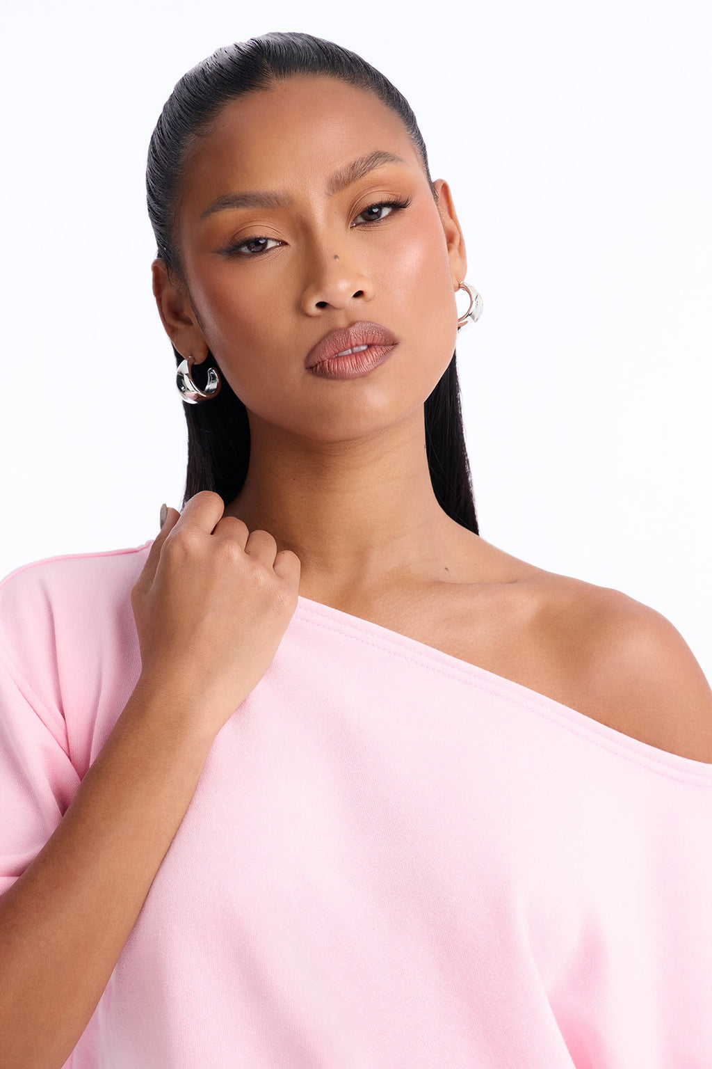 Strollin' By Off Shoulder Washed Pant Set - Pink