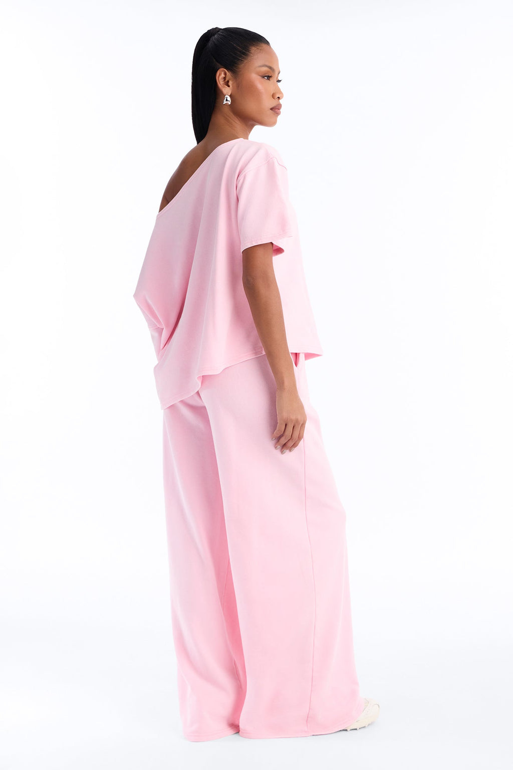 Strollin' By Off Shoulder Washed Pant Set - Pink