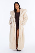 Bella Donna Two Tone Long Faux Fur Coat - Ivory