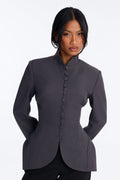 Body Tea Hourglass Button Down Blazer - Charcoal