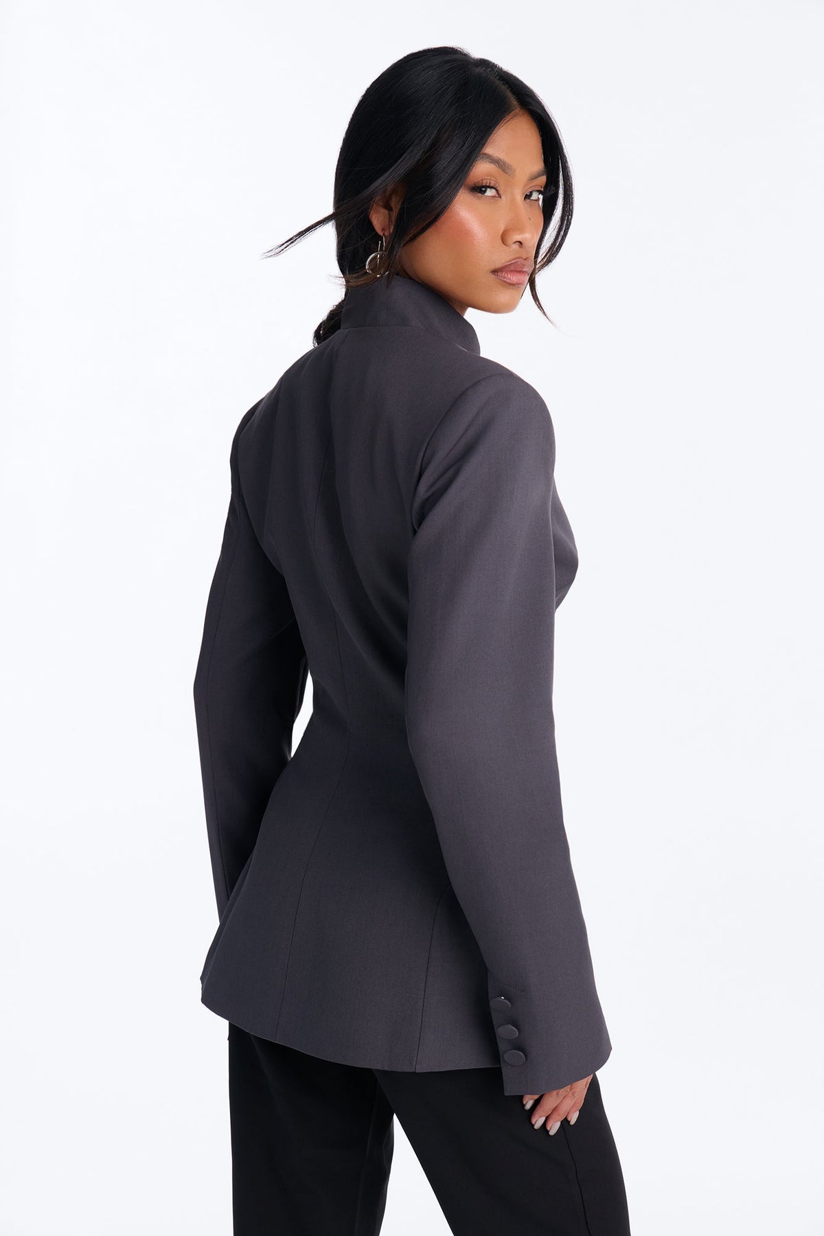 Body Tea Hourglass Button Down Blazer - Charcoal