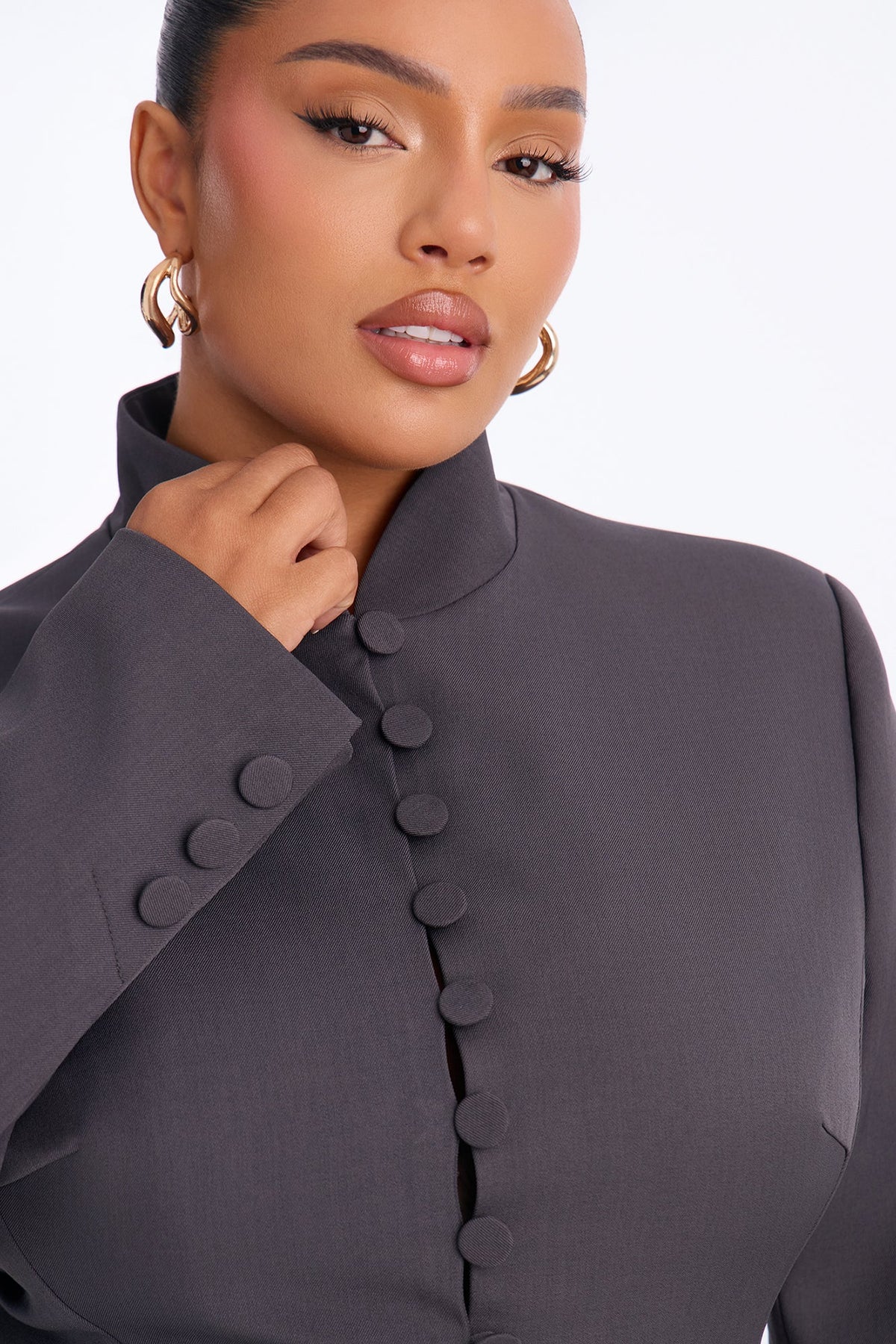 Body Tea Hourglass Button Down Blazer - Charcoal