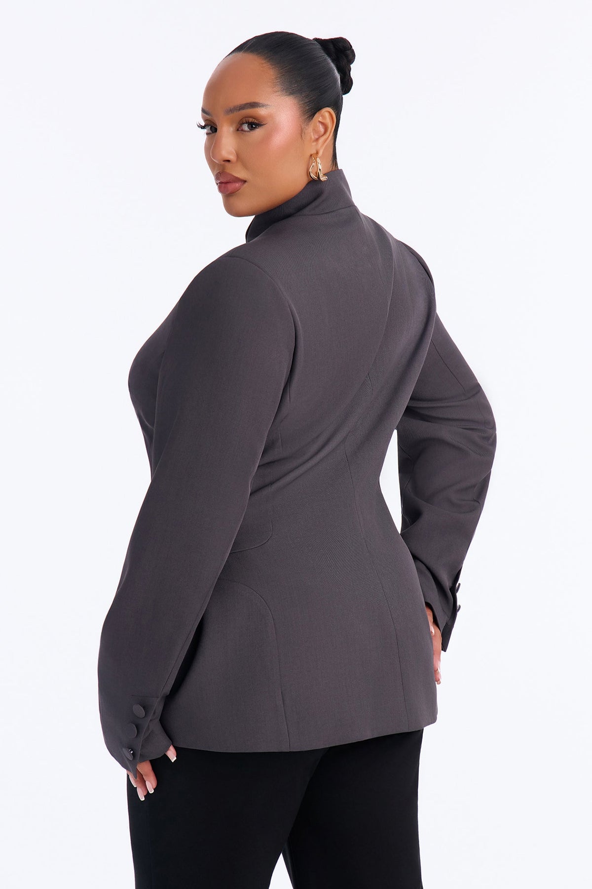 Body Tea Hourglass Button Down Blazer - Charcoal