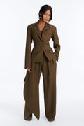 Khloe Layered Wrap Top Blazer - Olive