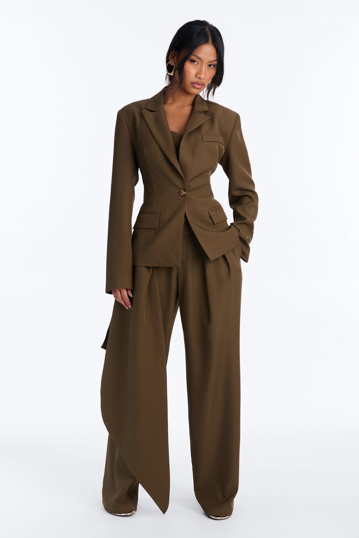 Khloe Layered Wrap Top Blazer - Olive