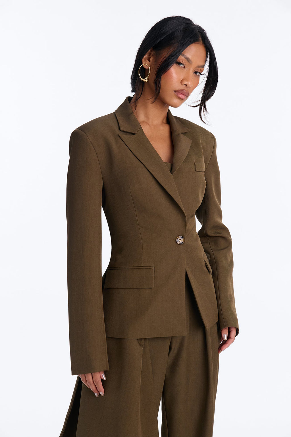 Khloe Layered Wrap Top Blazer - Olive
