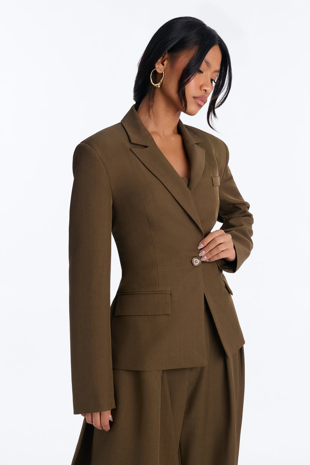 Khloe Layered Wrap Top Blazer - Olive
