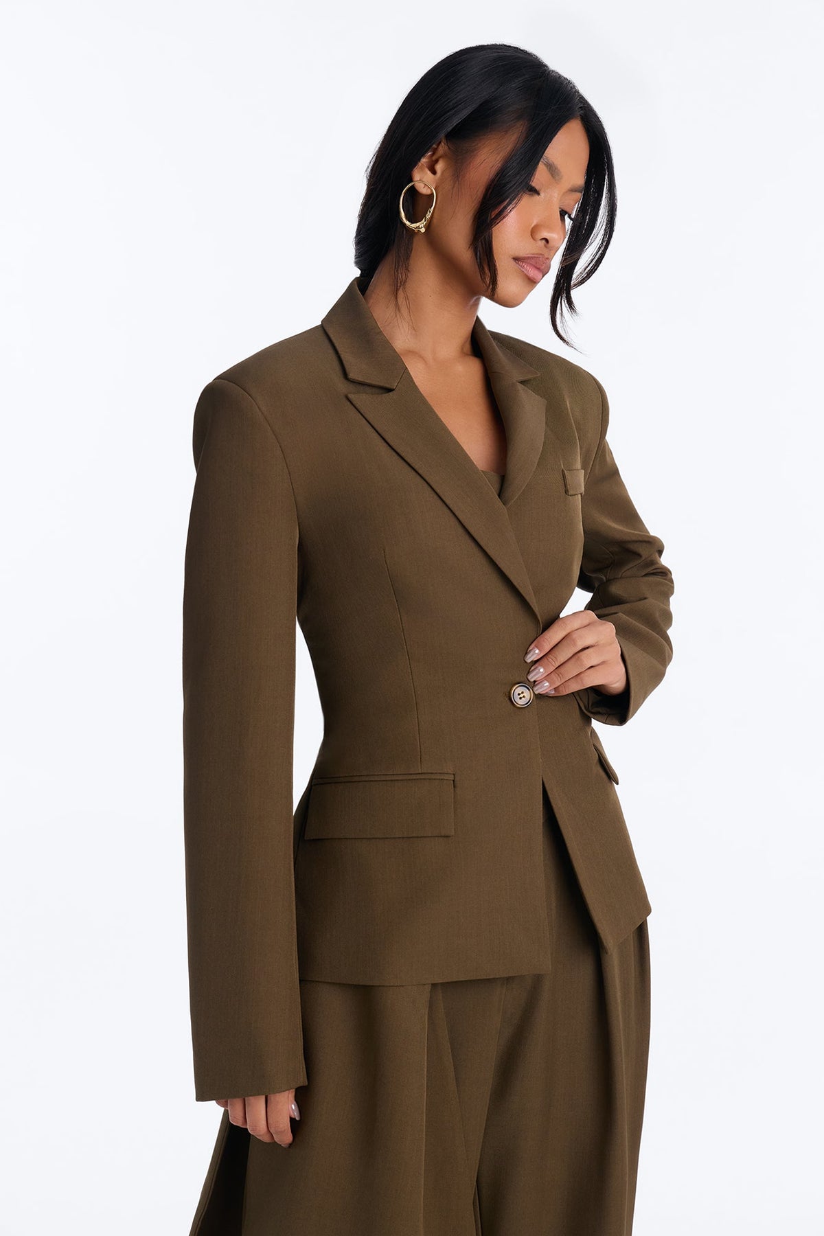Khloe Layered Wrap Top Blazer - Olive
