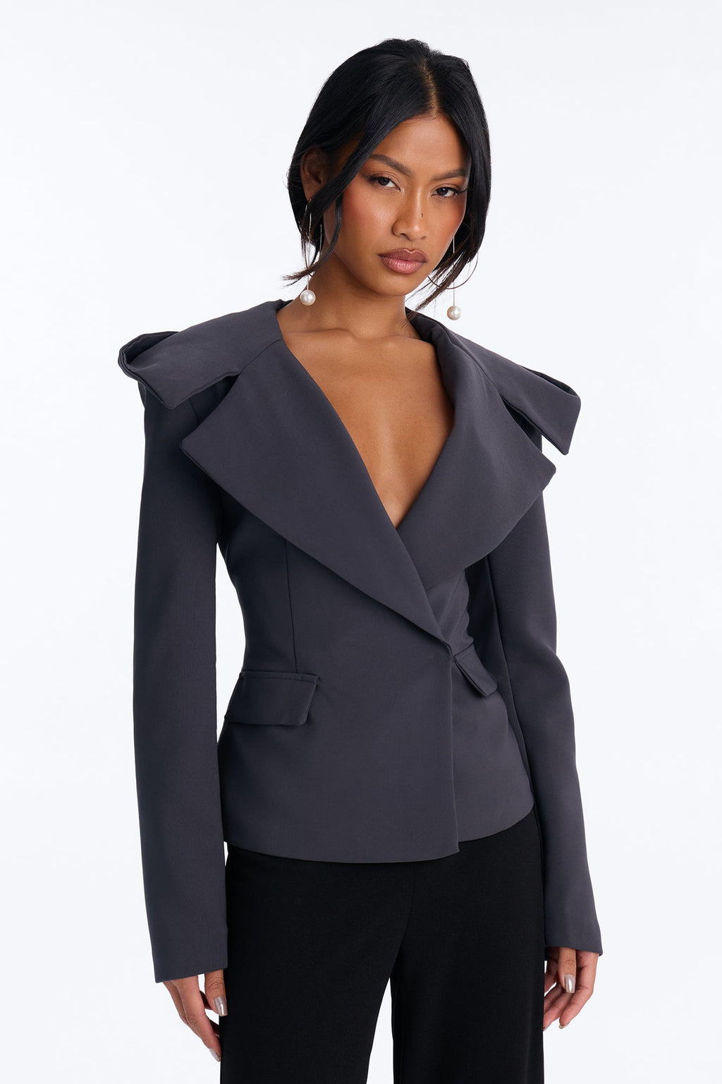 Kourtney Double Breasted Hooded Blazer - Charcoal