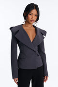Kourtney Double Breasted Hooded Blazer - Charcoal