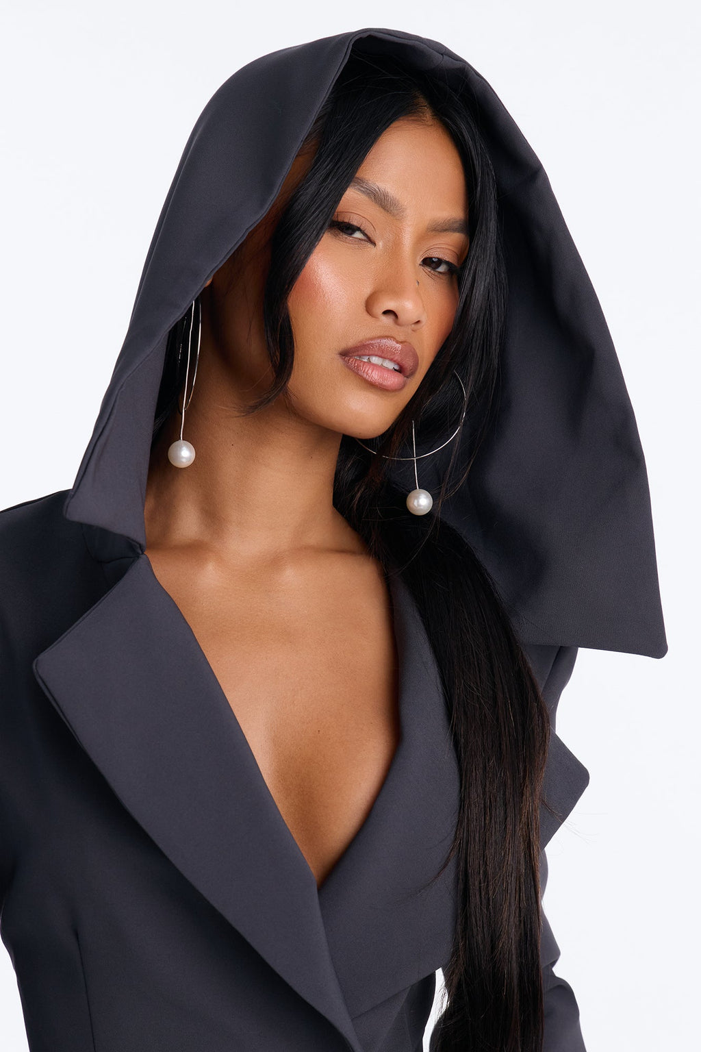 Kourtney Double Breasted Hooded Blazer - Charcoal