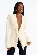 Full Sweep Fringe Trim Blazer - Ivory