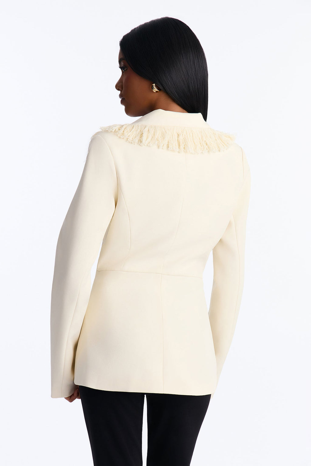Full Sweep Fringe Trim Blazer - Ivory