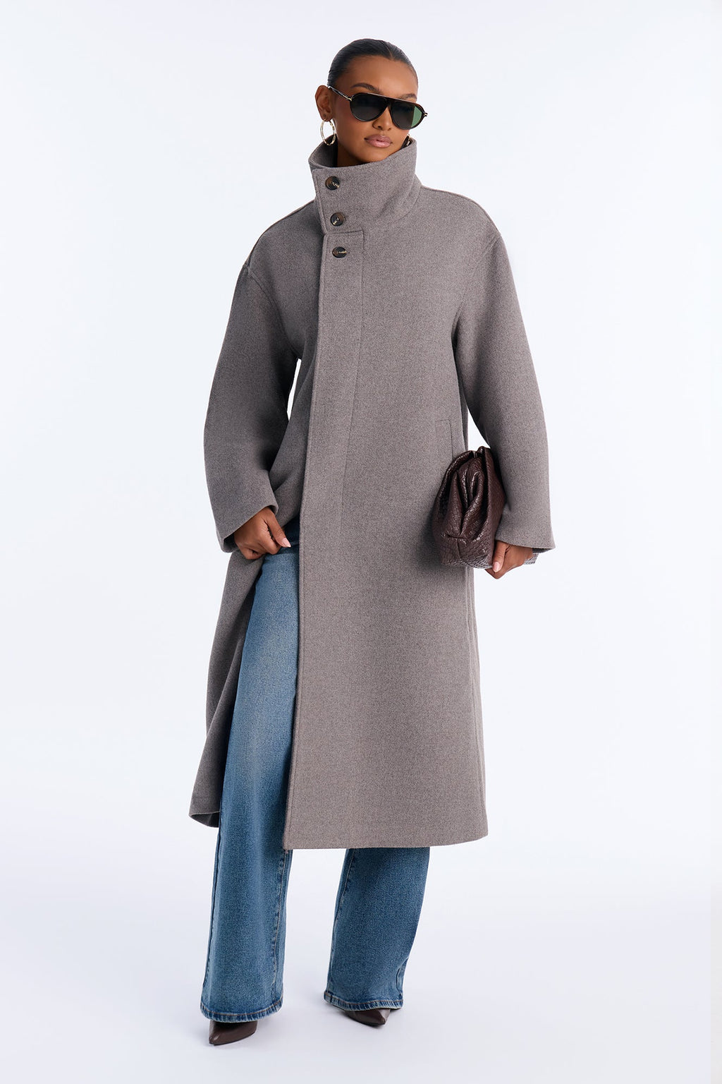 Winter Ready Wool Blend Funnel Neck Maxi Coat - Heather Grey