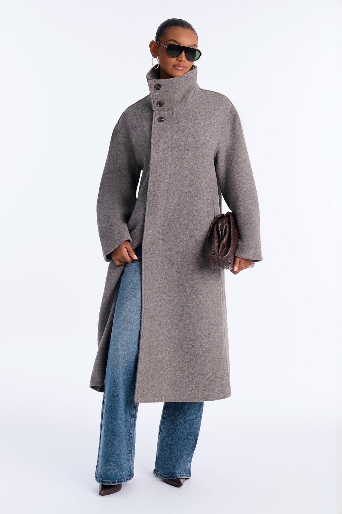 Winter Ready Wool Blend Funnel Neck Maxi Coat - Heather Grey