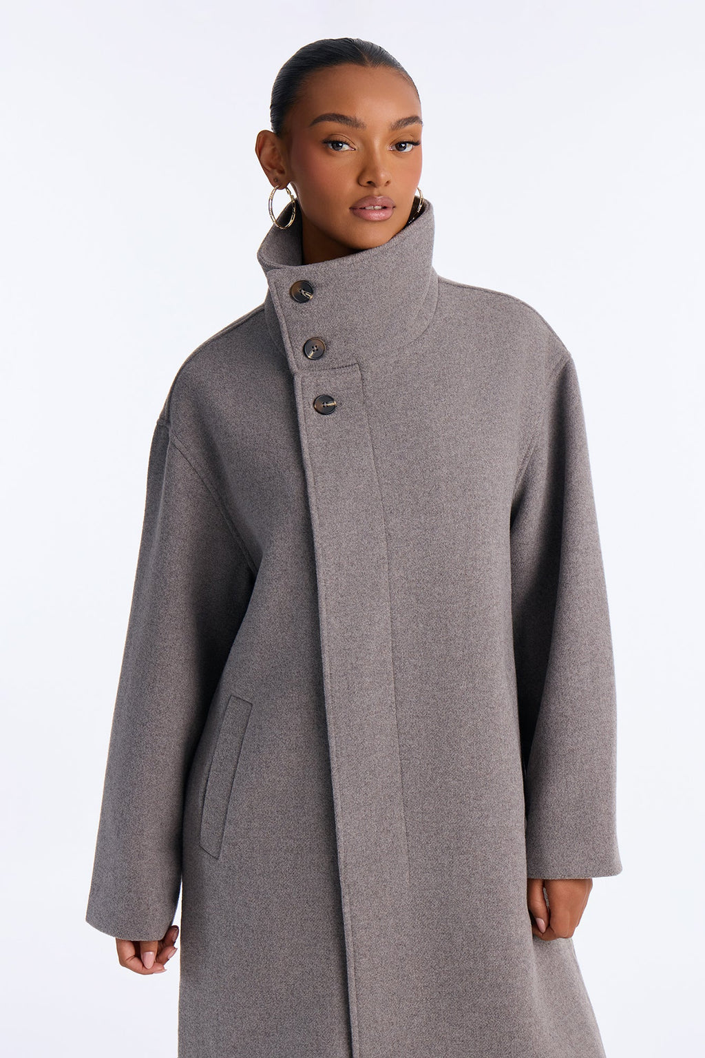 Winter Ready Wool Blend Funnel Neck Maxi Coat - Heather Grey