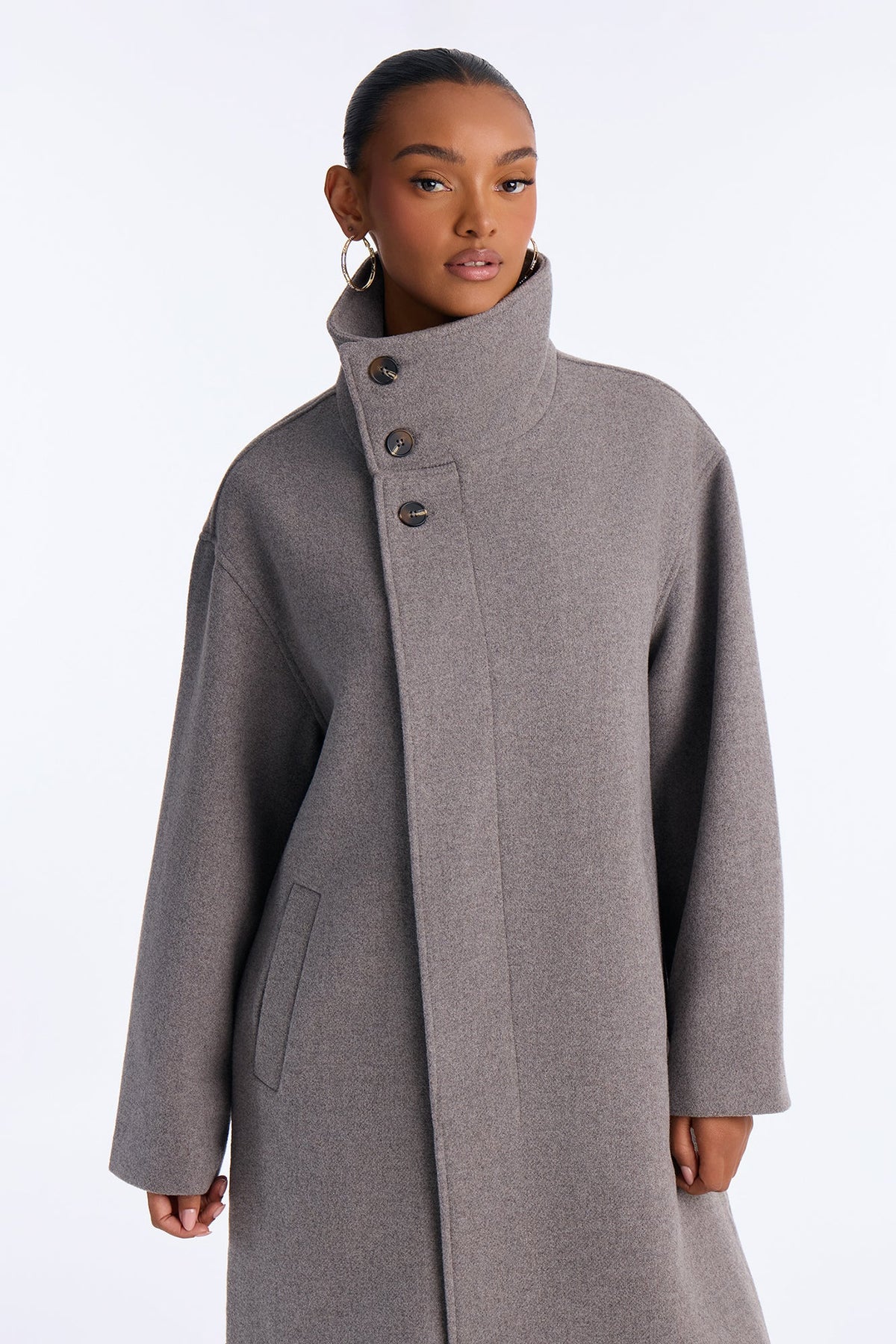 Winter Ready Wool Blend Funnel Neck Maxi Coat - Heather Grey