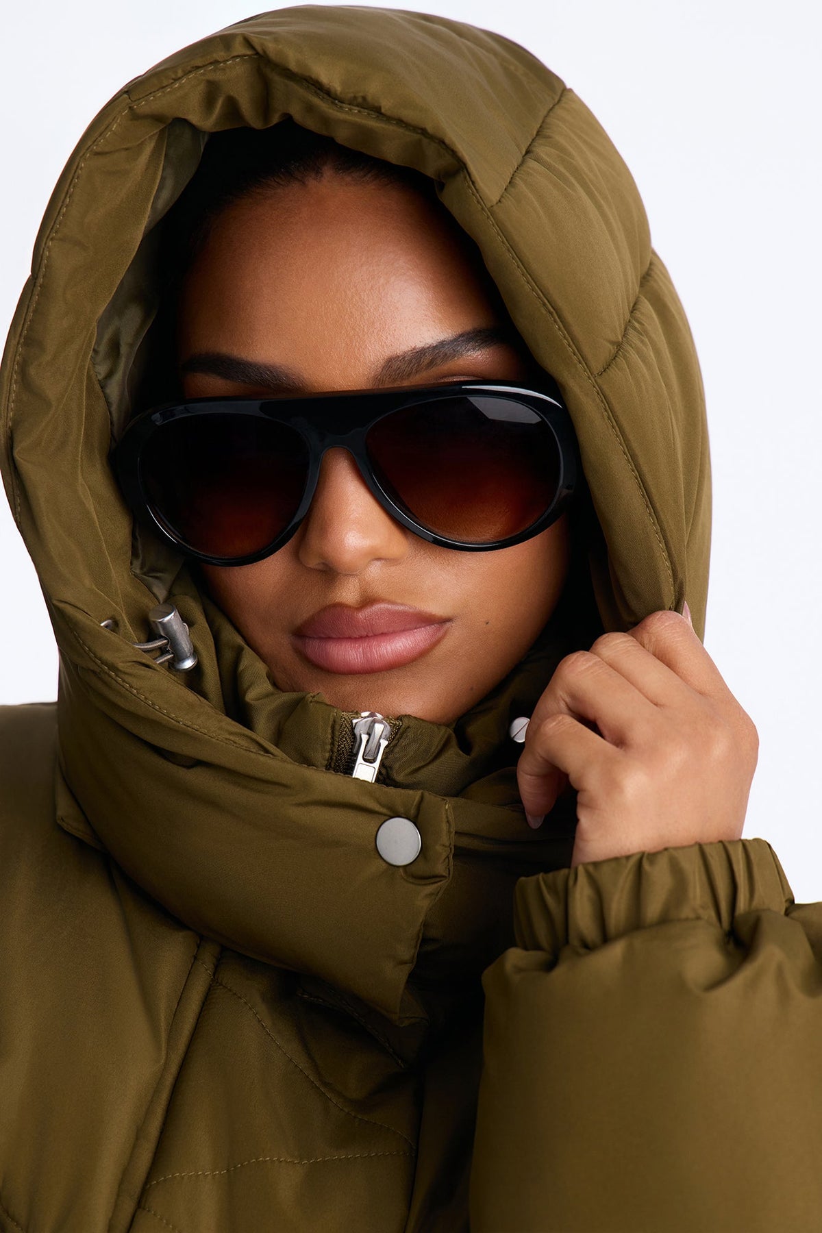 Winter Ready Nylon Blend Removable Hooded Puffer Jacket - Olive