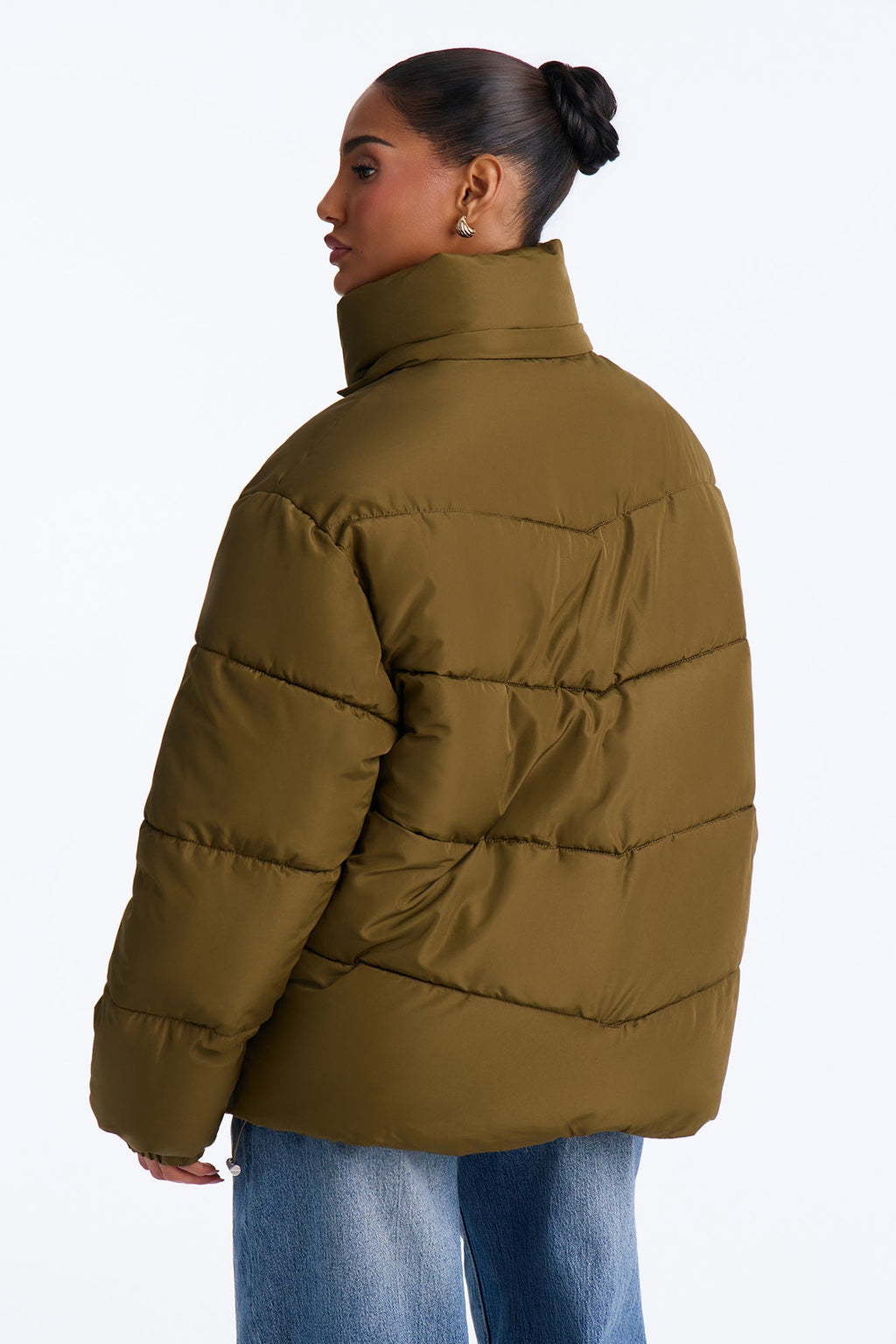 Winter Ready Nylon Blend Removable Hooded Puffer Jacket - Olive