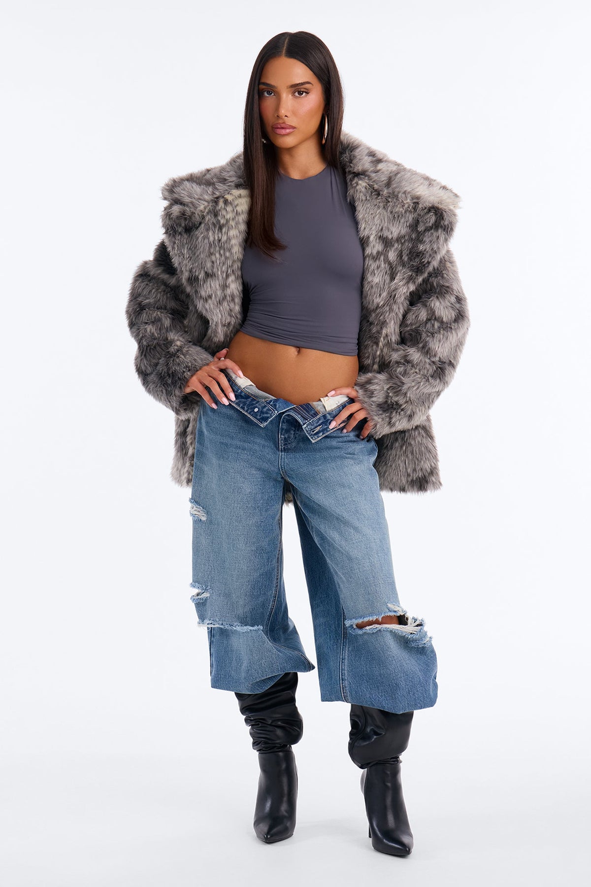 Keep Me Warm Faux Fur Snakeskin Coat - Grey/combo
