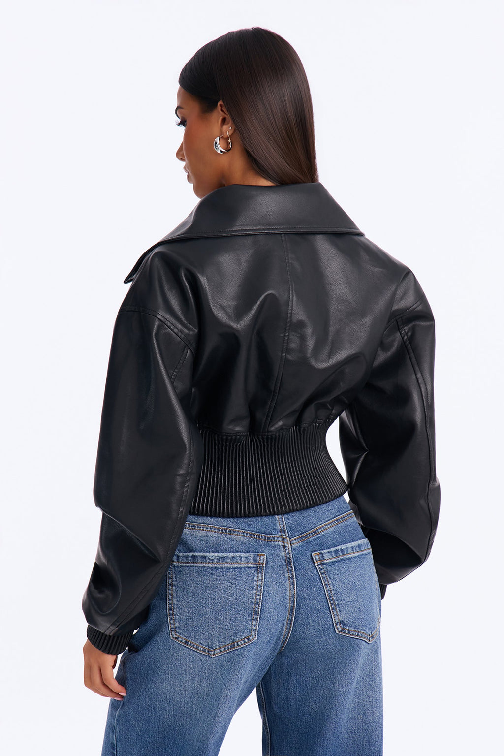 Can't Move On Faux Leather Funnel Neck Bomber Jacket - Black