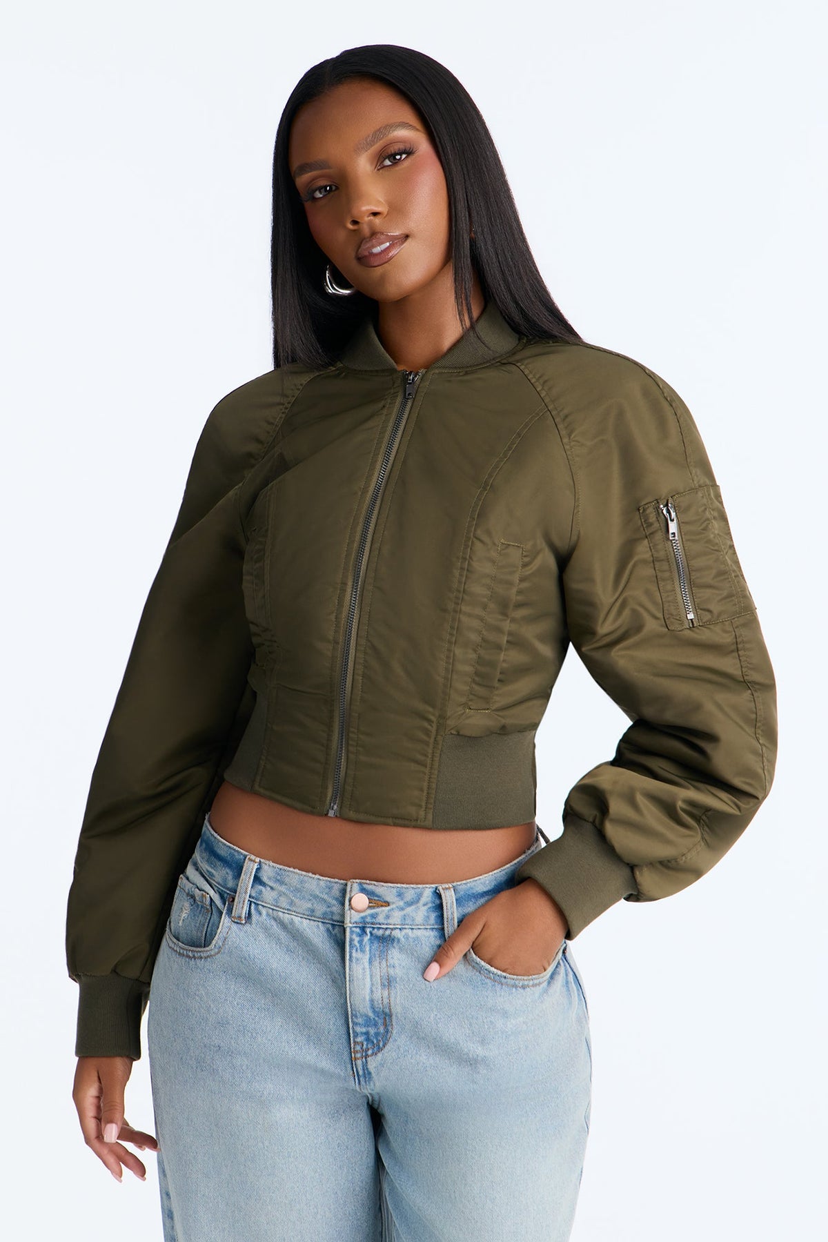 Parker Nylon Lace Up Corset Waist Jacket - Olive