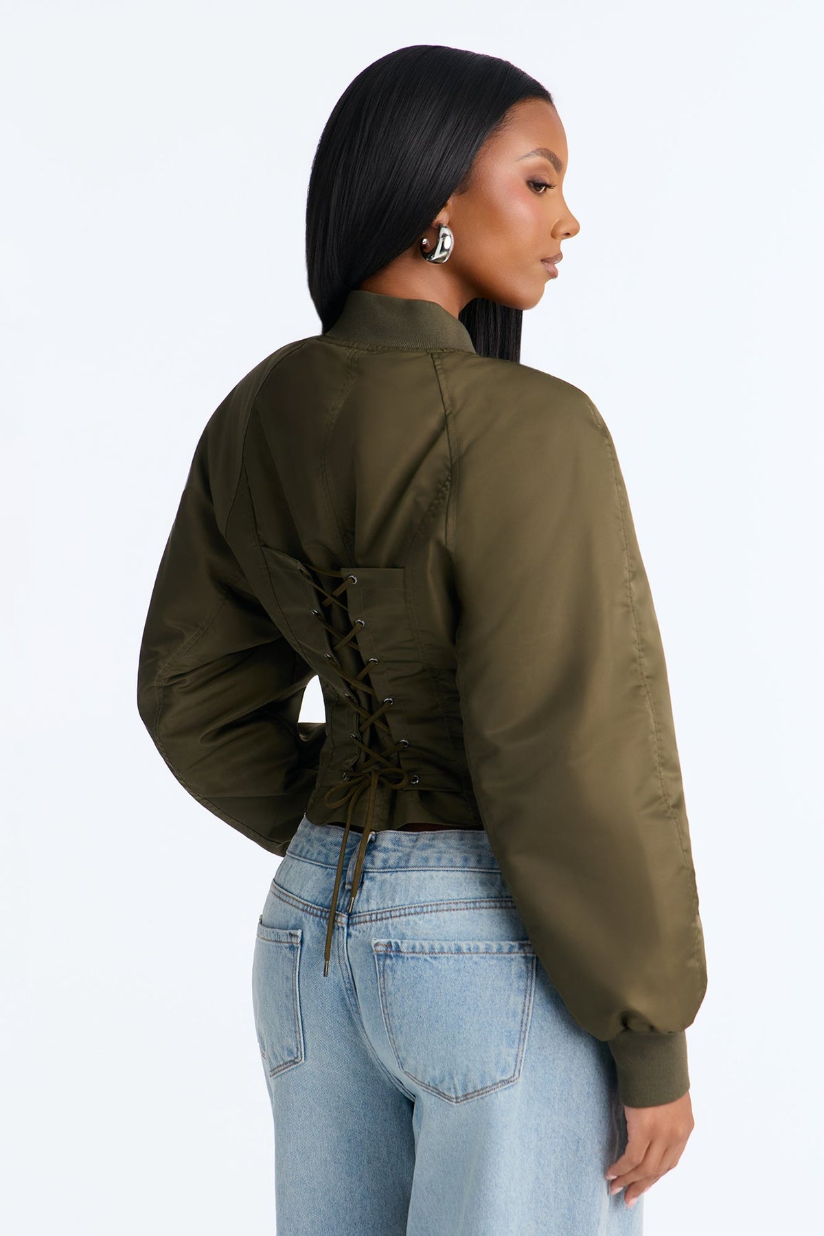 Parker Nylon Lace Up Corset Waist Jacket - Olive