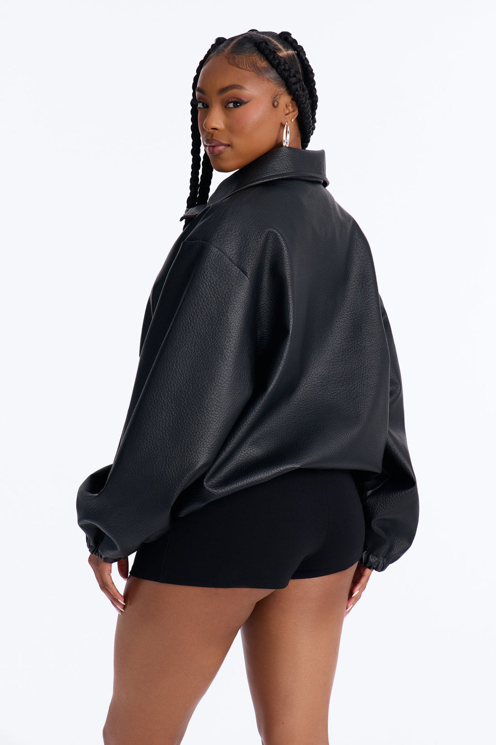 Run The Streets Half Zip Faux Leather Pullover - Black