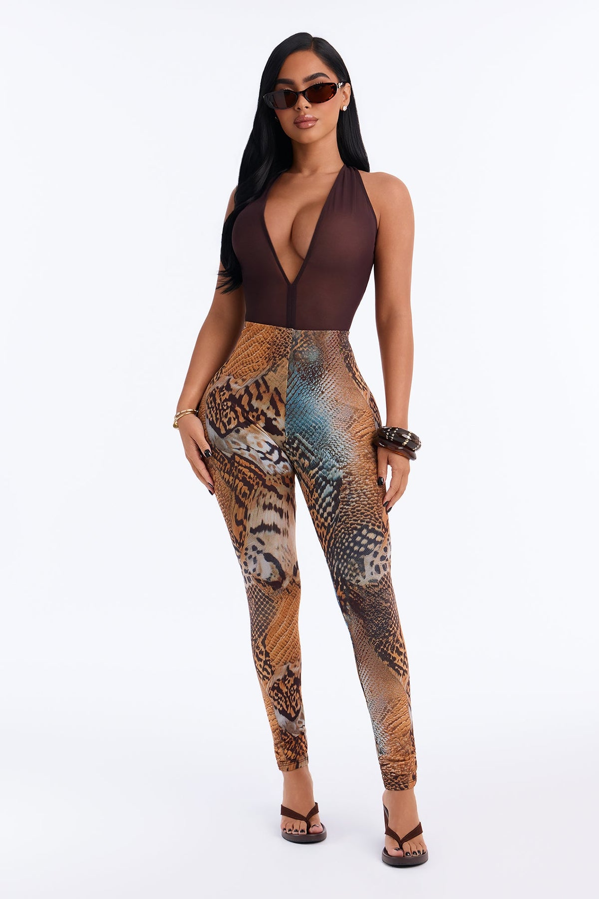 Just Vibing High Rise Printed Mesh Legging - Blue/combo