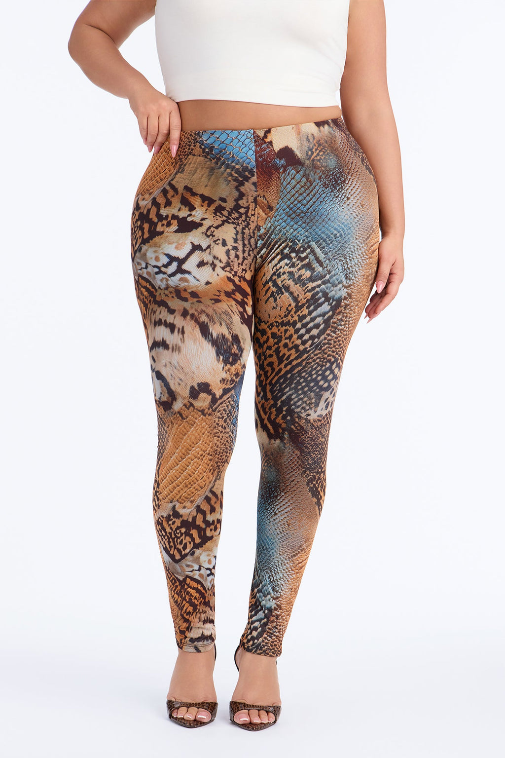 Just Vibing High Rise Printed Mesh Legging - Blue/combo