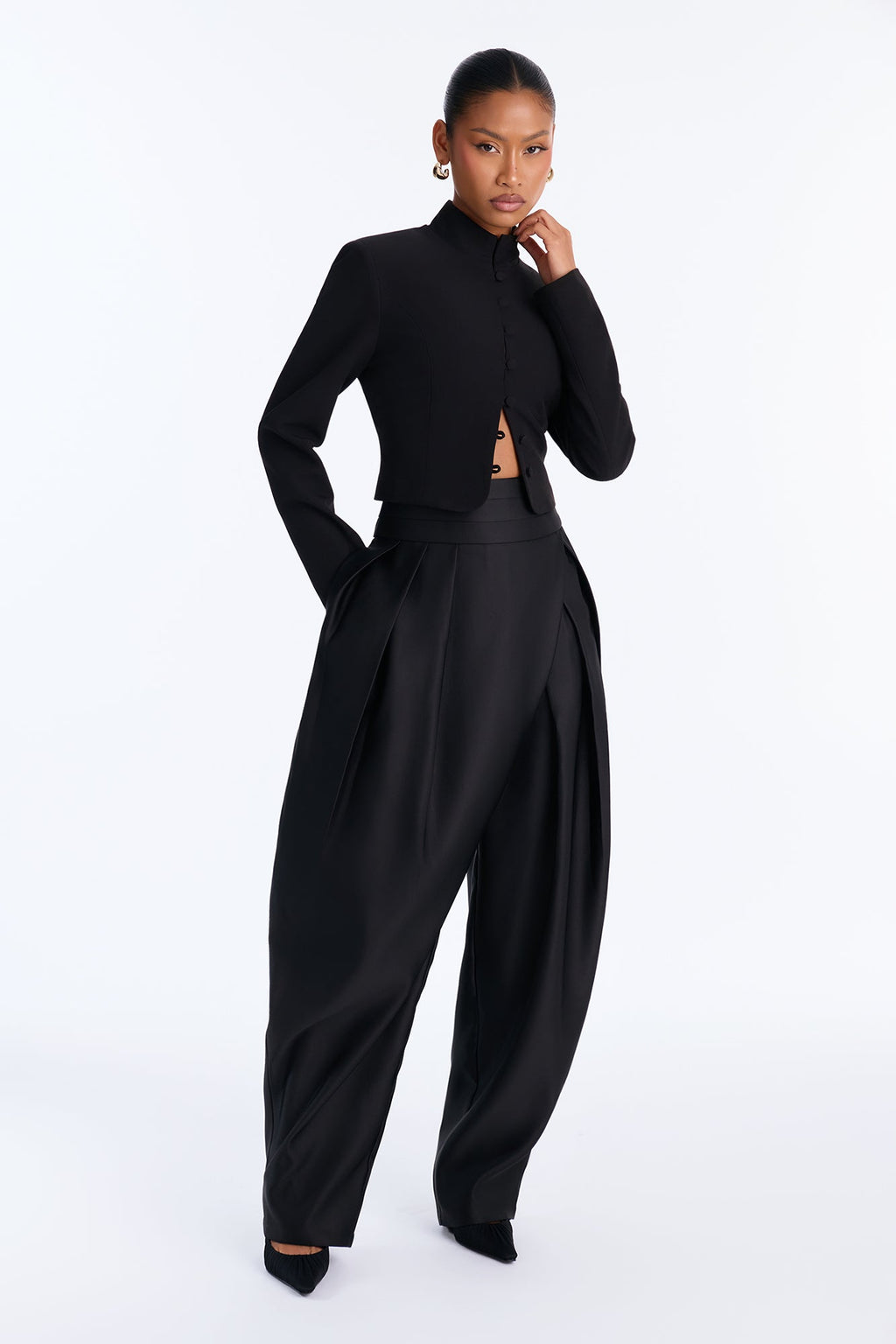 Lex Satin Crossover Tuxedo Trouser - Black