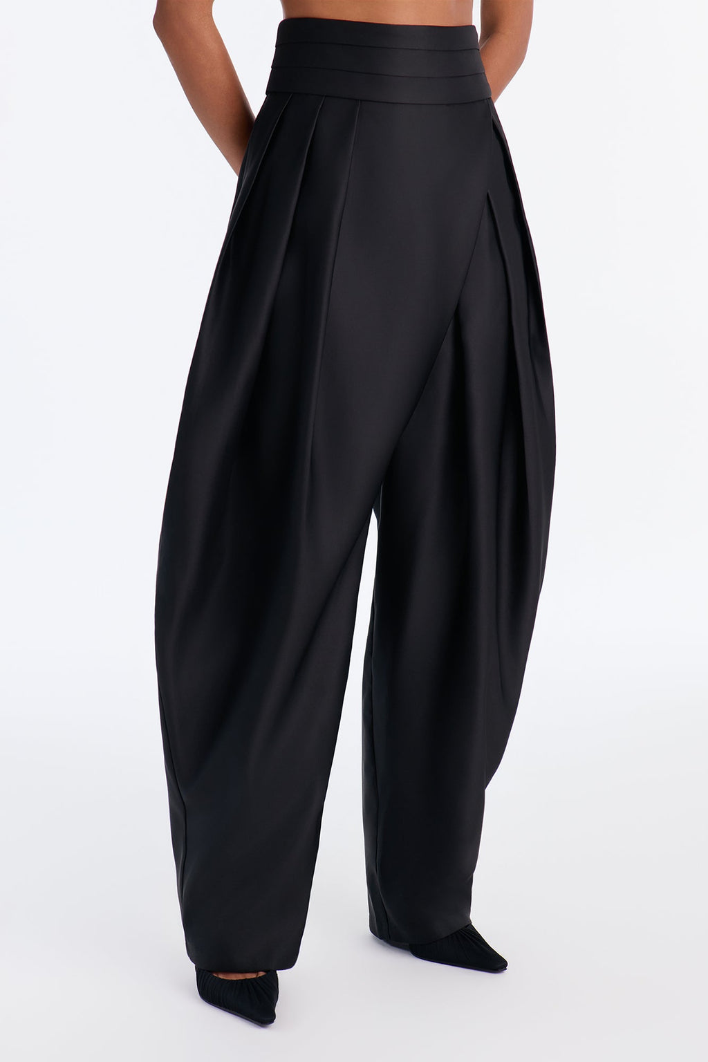 Lex Satin Crossover Tuxedo Trouser - Black