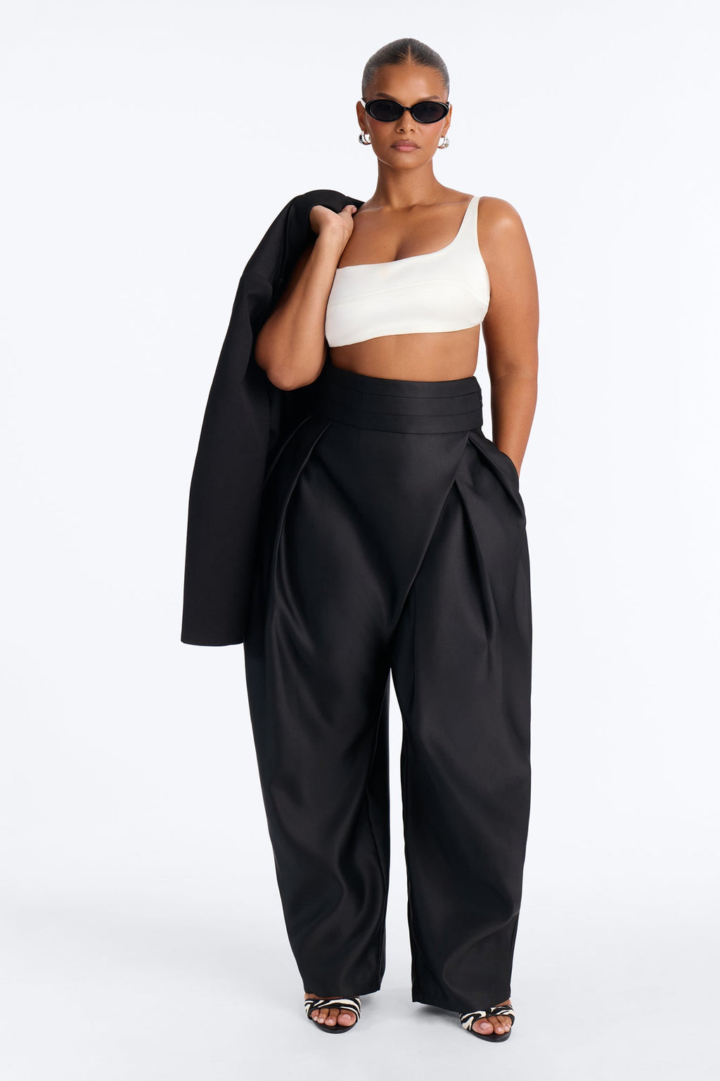 Lex Satin Crossover Tuxedo Trouser - Black
