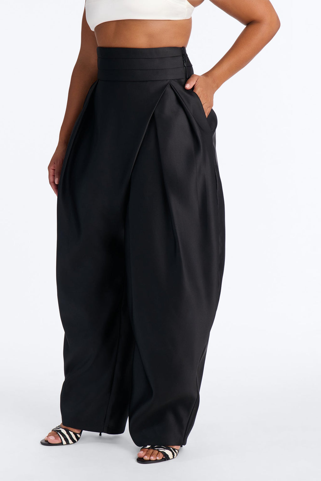 Lex Satin Crossover Tuxedo Trouser - Black