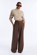 Melanie Button Wrap Pinstripe Trouser - Brown/combo