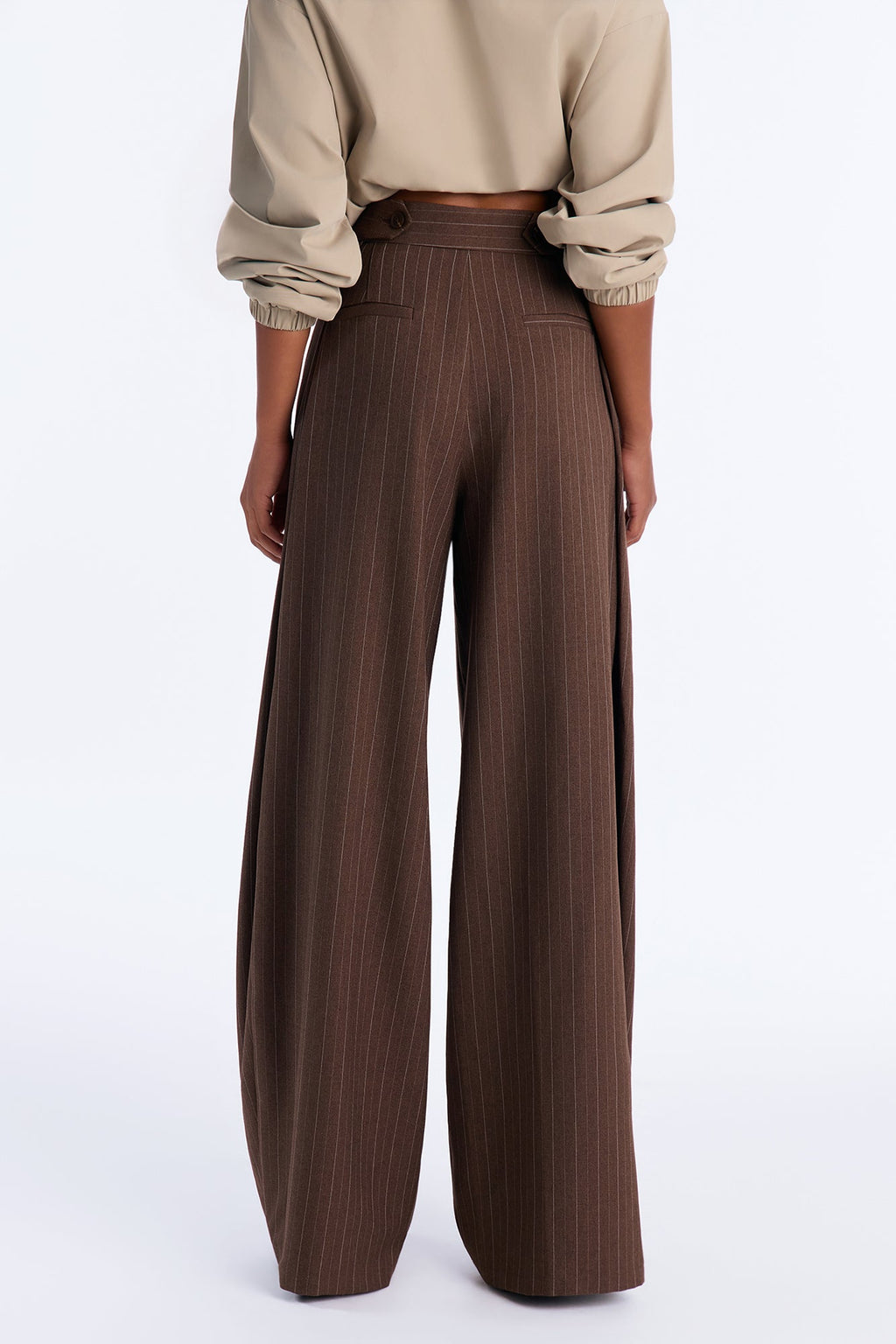 Melanie Button Wrap Pinstripe Trouser - Brown/combo