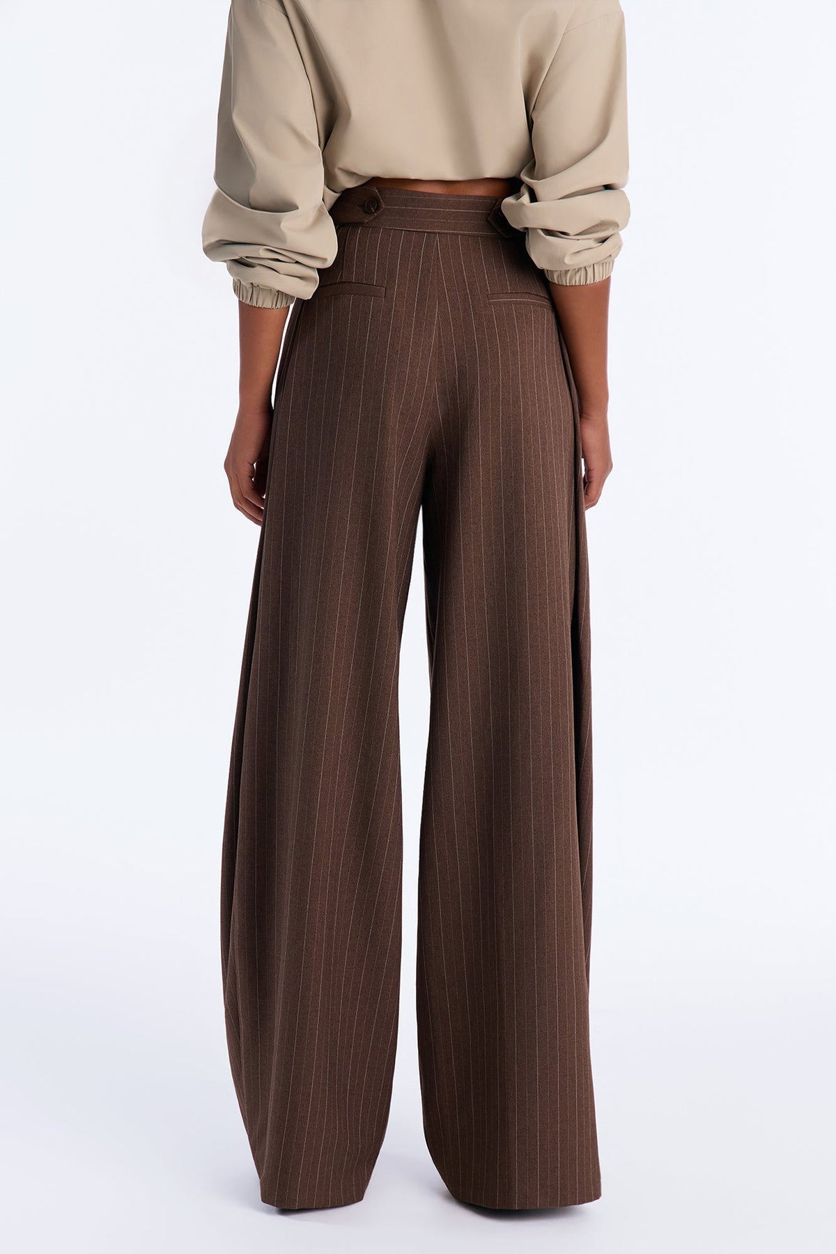 Melanie Button Wrap Pinstripe Trouser - Brown/combo