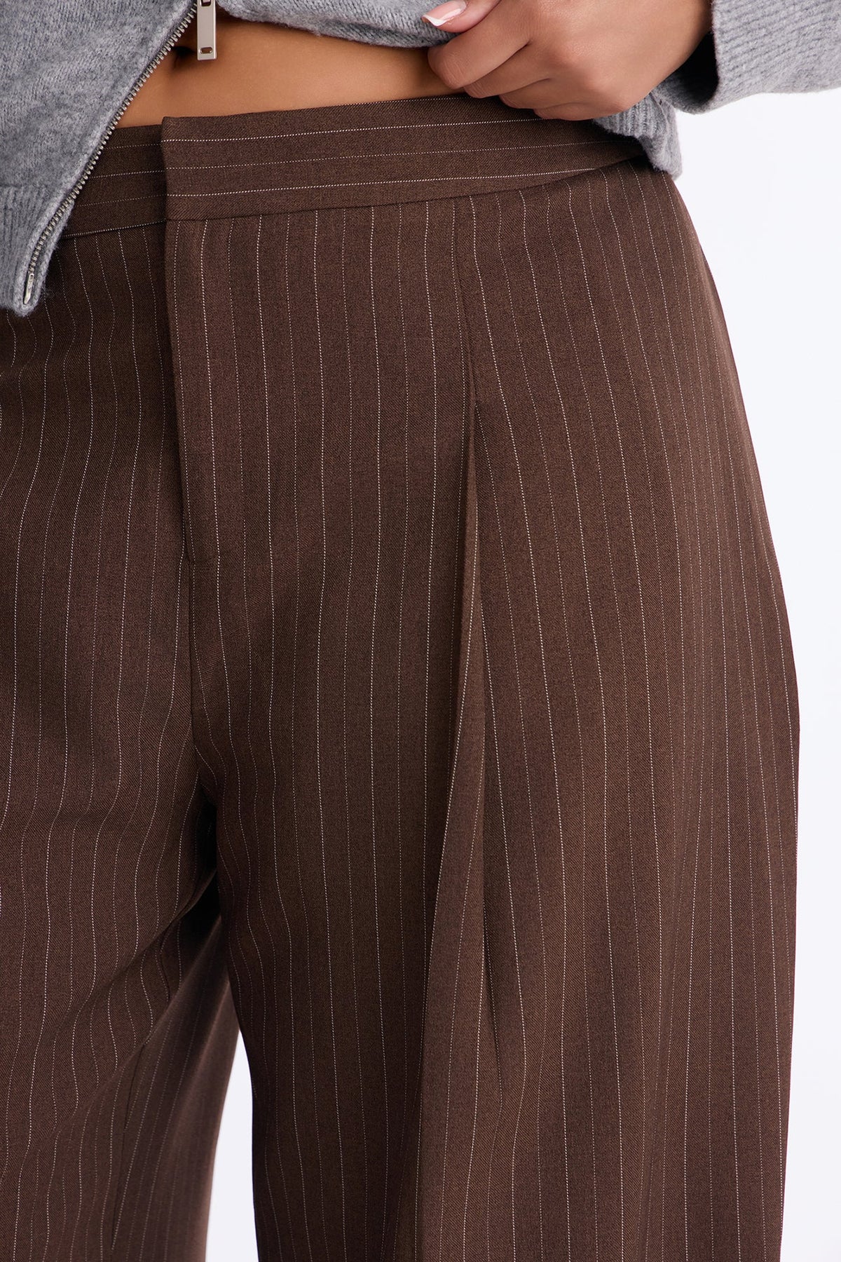 Melanie Button Wrap Pinstripe Trouser - Brown/combo