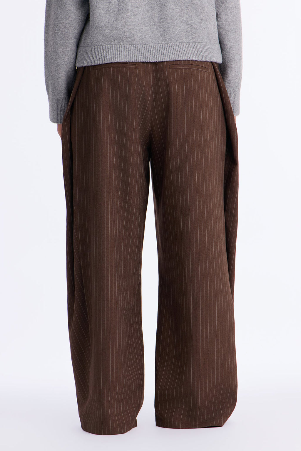 Melanie Button Wrap Pinstripe Trouser - Brown/combo