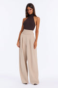 Well Kept Pleated Waistband Wide Leg Trouser - Stone